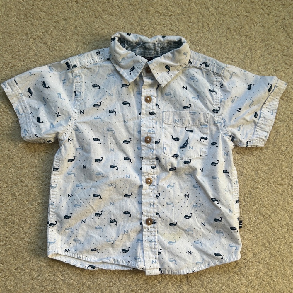 Nautica Toddler Boy Short-Sleeve Woven Button Down Shirt, Navy Whale Print, 2T